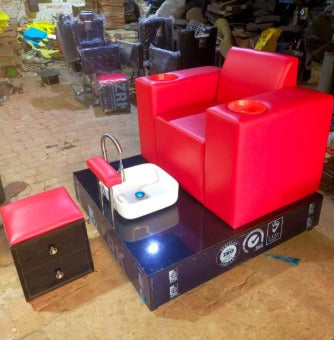 Red Pedicure Station with Matching Tech Stool